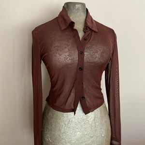 Sheer Mesh Slim Top Sz S Brown